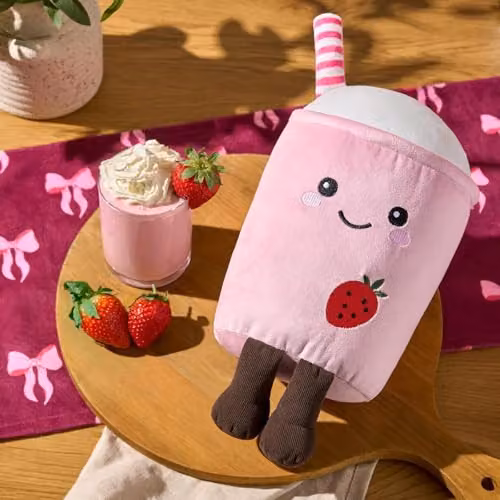 OHS Pink Milkshake Plush Round Pillow, 25 cm – 3