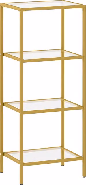 HOMCOM 4-Tier Modern Gold Shelving Unit with Glass Shelves for Living Room, Home Office, Bedroom or Bathroom