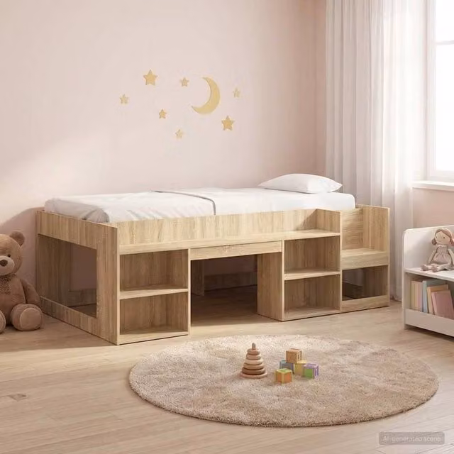 Berkfield Home Kids Bed Frame with Storage in Sonoma Oak Brown, W/D/H: 90 x 190 cm