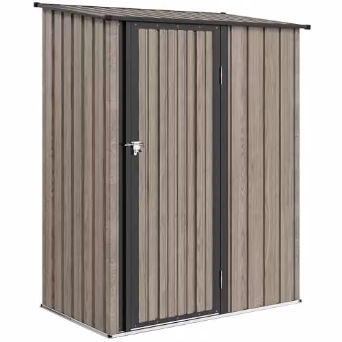 Outsunny Grey Galvanised Steel Garden Storage Shed with Lockable Single Door and Pent Roof