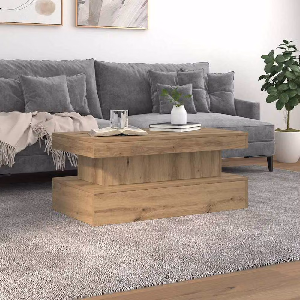 Berkfield Home Modern Coffee Table with LED Lights in Artisan Oak Brown, W: 90 cm, D: 50 cm, H: 40 cm – 2