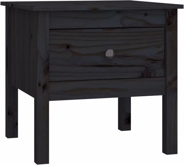 Berkfield Home Set of 2 Black Solid Pine Square Side Tables, W/D/H: 50 x 50 x 49 cm