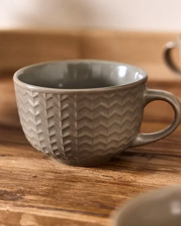 Dibor Set of 2 Grey Geometric Stoneware Coffee Mugs – 3
