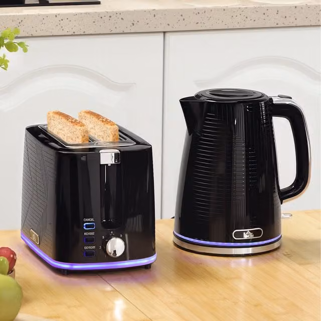 HOMCOM Rapid Boil Kettle and Toaster Set with Crumb Tray, Grey and Black, 1.7 l
