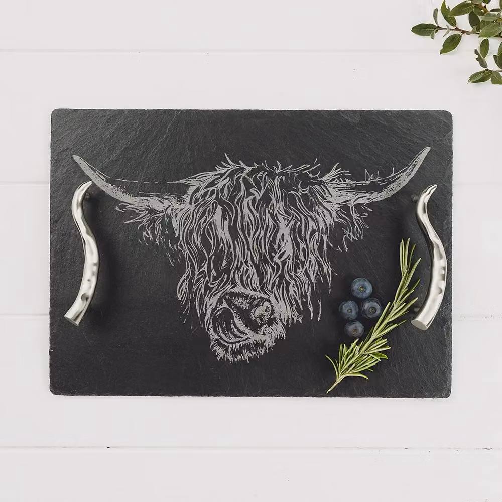 Selbrae House Rectangular Slate Serving Tray with Stainless Steel Handles in Anthracite Grey – 2