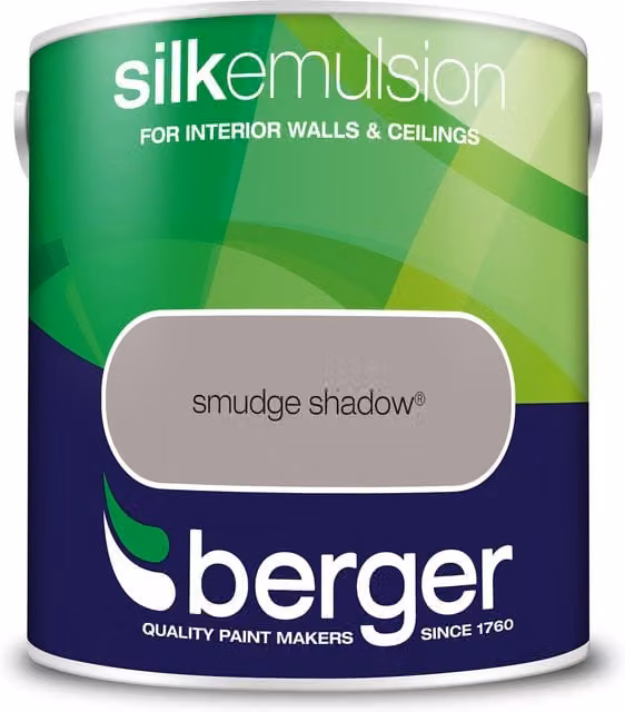 Berger Silk Emulsion Smudge Shadow Grey Satin Gloss Water Based Dispersion Paint