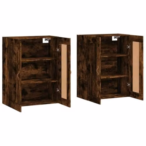 vidaXL Set of 2 Modern Wall Mounted Storage Cabinets in Smoked Oak Engineered Wood – 3