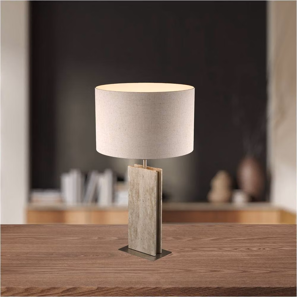 Loops Modern Multicolour Table Lamp with Silver Satin Nickel Base and Fabric Cylinder Shade – 2