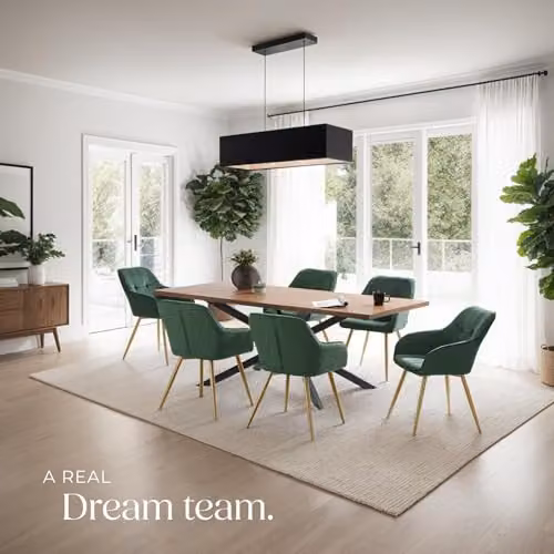 tectake Marilyn Set of 6 Dining Chairs with Velvet Fabric and Gold Metal Legs in Dark Green/Gold – 2