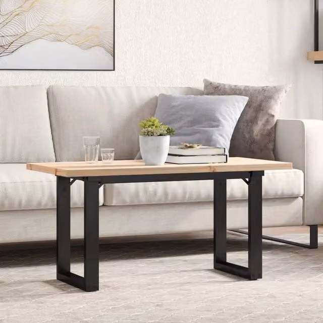 Berkfield Home O-Frame Rectangular Coffee Table in Brown Solid Pine and Steel, W: 100 cm, D: 50 cm, H: 45.5 cm