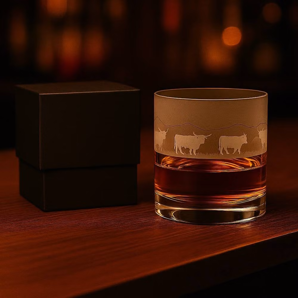Milford Collection Animo Highland Cattle Whisky Tumbler Glass, Clear – 2