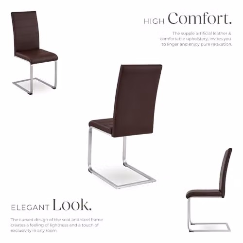 tectake Set of 8 Bettina Dining Chairs in Brown with Synthetic Leather and Metal Cantilever Base – 4
