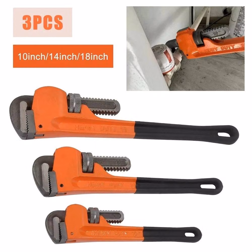 SPETLEK 3-Piece Heavy Duty Adjustable Monkey Pipe Wrench Set in Orange – 3