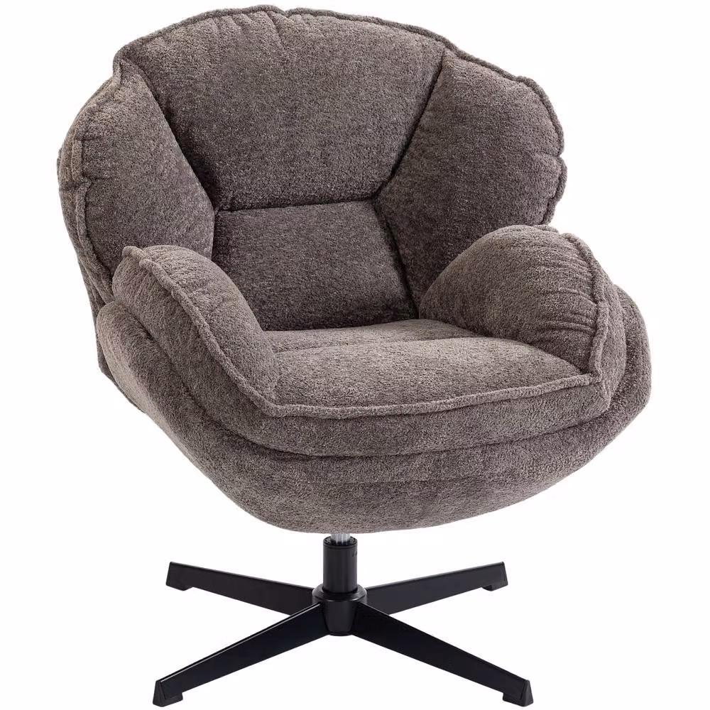 HOMCOM Modern Grey Velvet Swivel Accent Chair with Armrests – 2