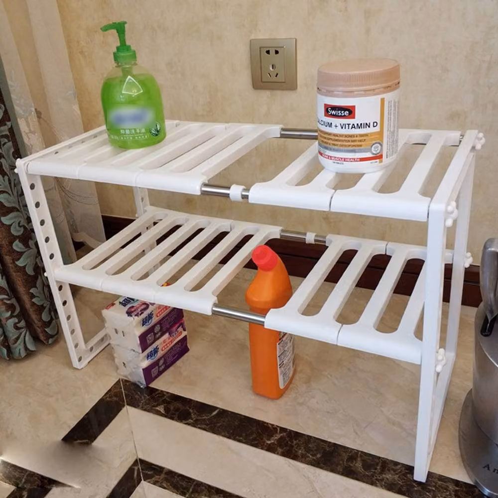 Ventryn 2 Tier Extendable Adjustable Under Sink Rack in White – 2