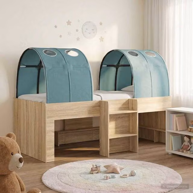 Berkfield Home 3-Piece Bed with Tunnel in Sonoma Oak and Light Blue Engineered Wood – 1