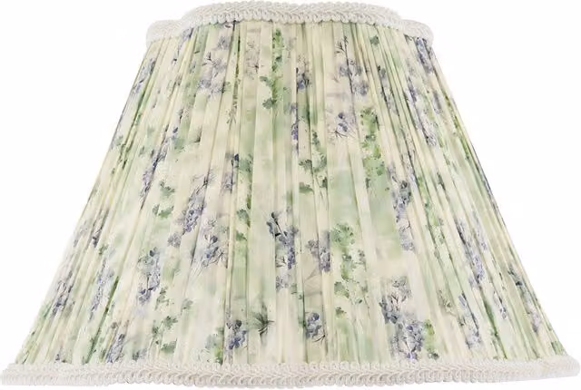 Happy Homewares Green, Blue and White Floral Victorian Scallop Fabric Lampshade with Embroidered Trims, Diameter: 35 cm – 1