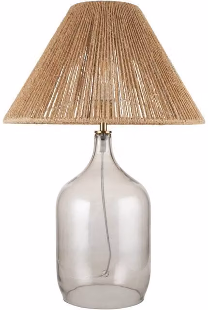 First Choice Lighting Kew Tabletop Lamp with Smokey Grey Tinted Glass and Natural String Shade