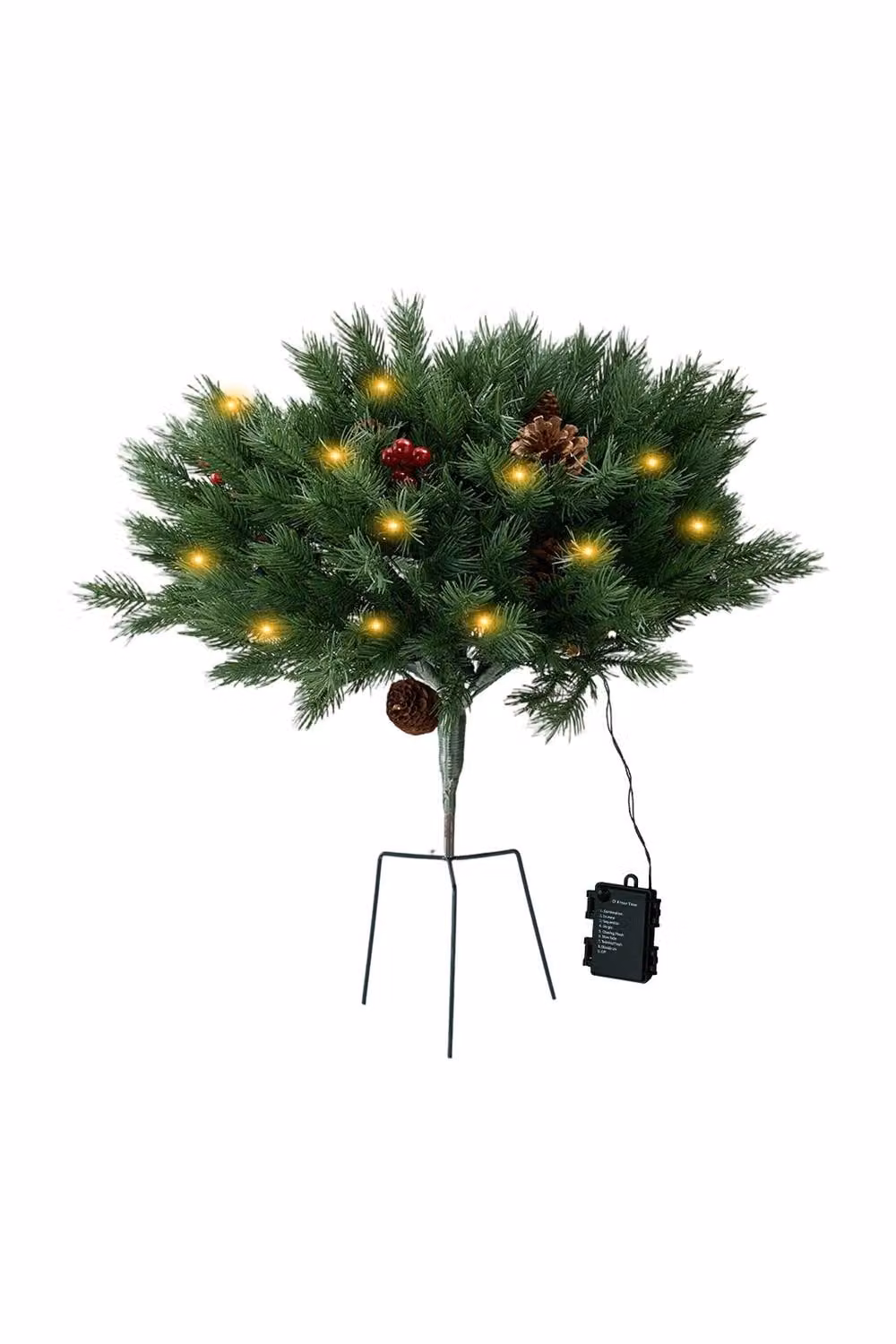 Living and Home Pre-Lit Artificial Christmas Urn Filler with Pinecone in Green – 3