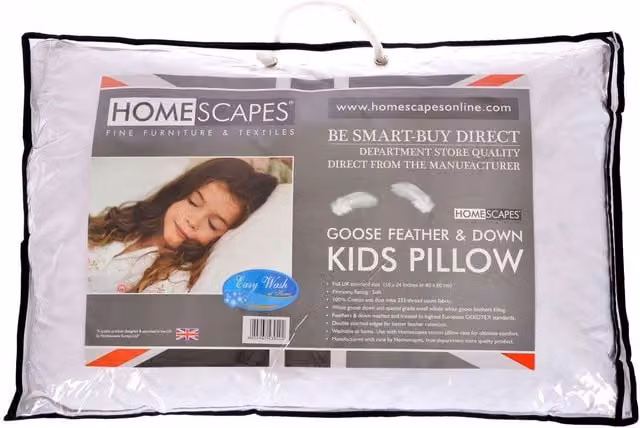 Homescapes White Kids Goose Feather and Down Toddler Pillow with Cotton Cover