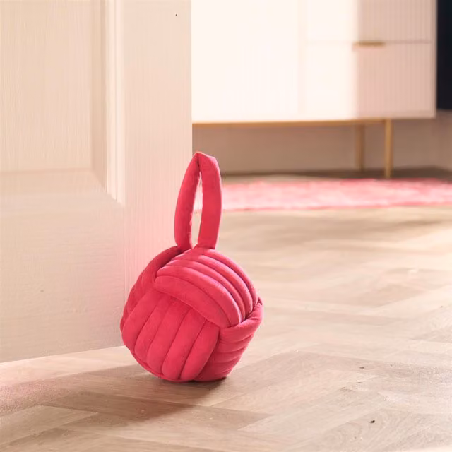 OHS Pink Velvet Fabric Weighted Rope Doorstop