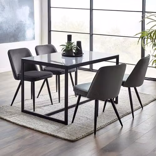 Julian Bowen Set of 2 Burgess Grey Velvet Upholstered Dining Chairs with Black Metal Legs – 3