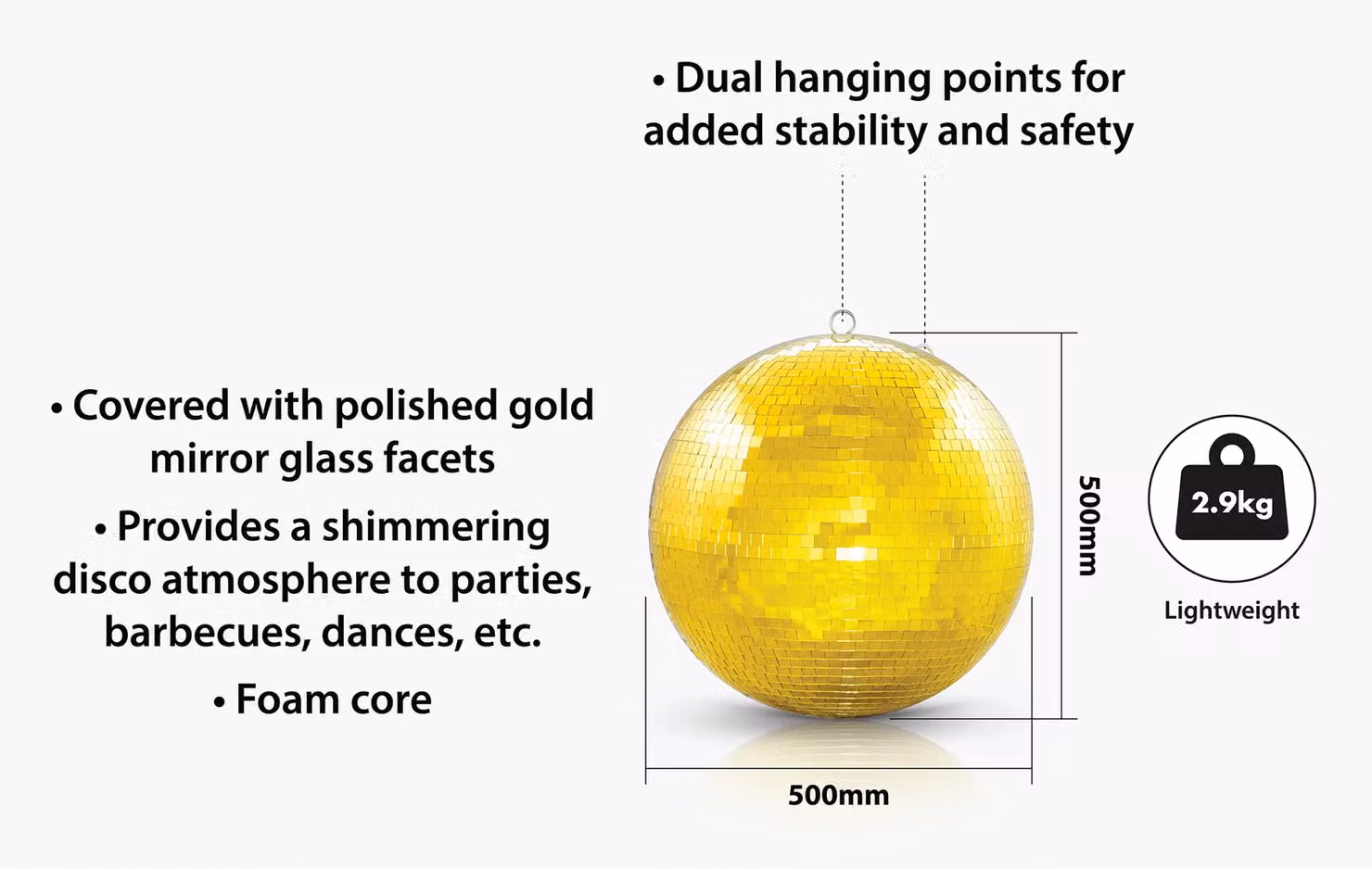 FX Lab Professional Gold Mirror Glitter Disco Ball, Diameter: 50 cm – 2