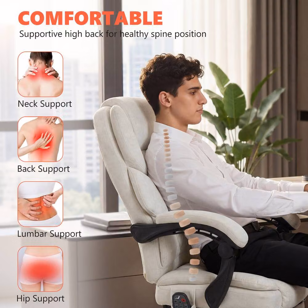 STILVORA Beige Velvet Executive Office Chair with Headrest and Armrests – 5