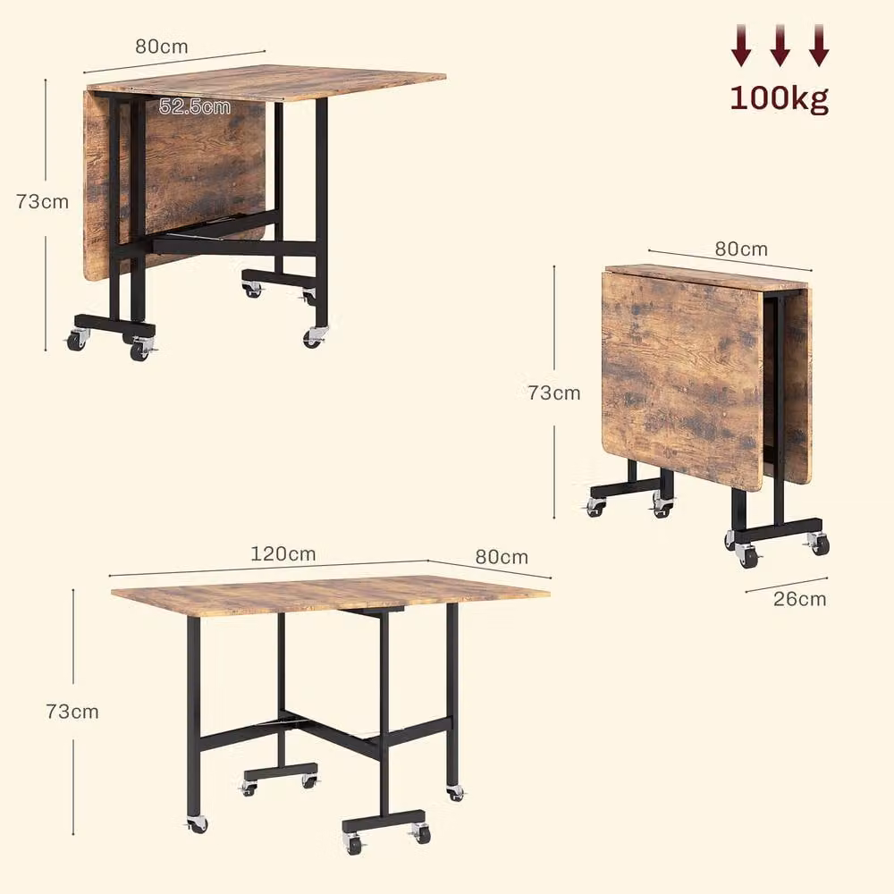 STILVORA Brown Butterfly Leaf Dining Table with Castors – 3