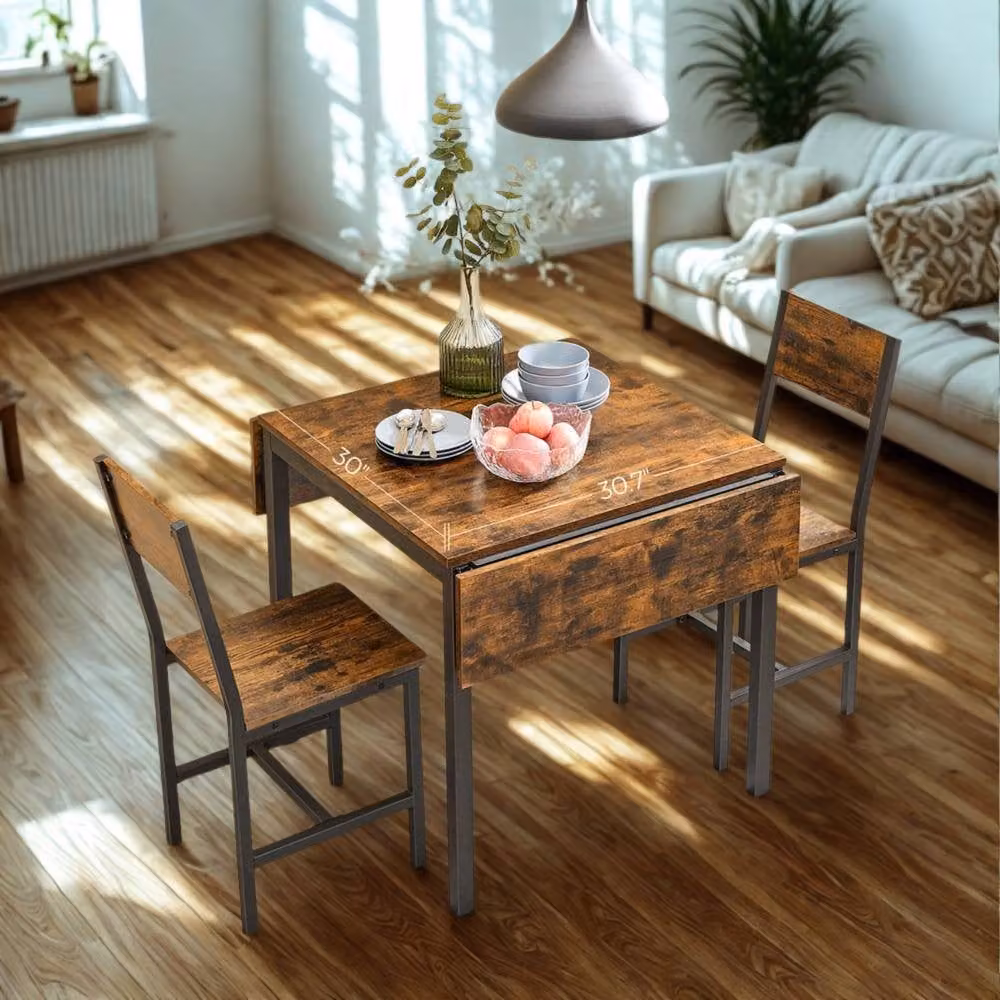 Pirlo Plush Industrial 4 Seater Drop Leaf Dining Table in Rustic Brown, W/D/H: 120 x 78 x 76.2 cm – 4