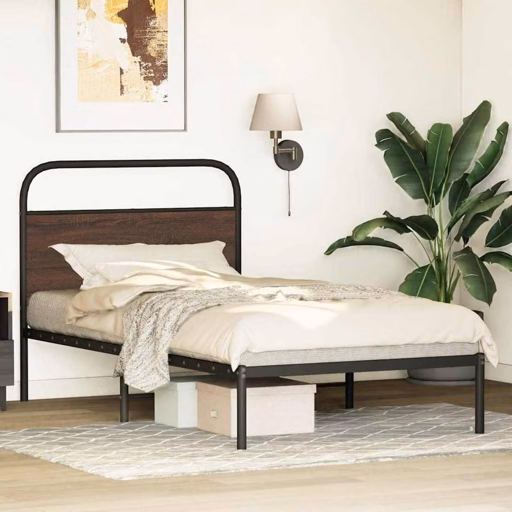 Berkfield Home Elegant Single Bed Frame in Brown Oak, W/D/H: 90 x 190 cm – 2