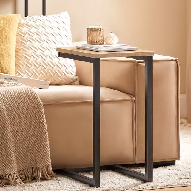 SoBuy Brown Bed Sofa Laptop Table with Modern Wood and Metal Design