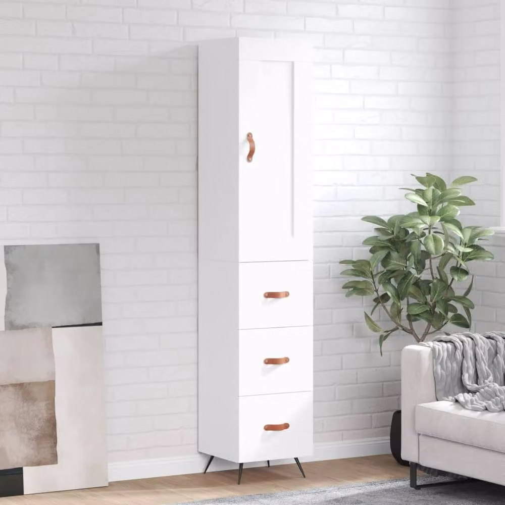 Berkfield Home White Modern Highboard with Hinged Doors and Internal Shelves, W/D/H: 34.5 x 34 x 180 cm – 2