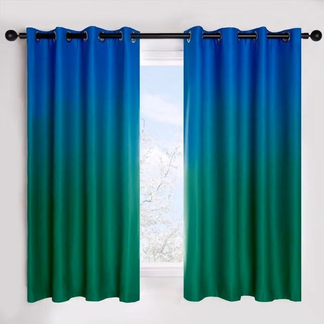 OHS Blue Ombre Blackout Eyelet Curtains for Children, Thermal Insulating, Width: 167.64 cm, Height: 182.88 cm