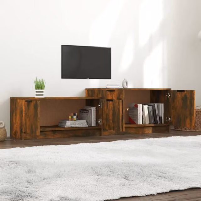 Berkfield Home TV Cabinet in Smoked Oak Brown, W/D/H: 158.5 x 36 x 45 cm – 1