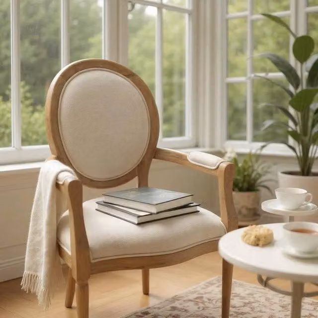 FORGEVIO French Dining Chair with Oak Frame and Beige Linen Fabric – 1