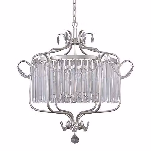 Netlighting Classic Hanging Pendant Light in Silver with 6 Crystal Lights and E14 Sockets – 1
