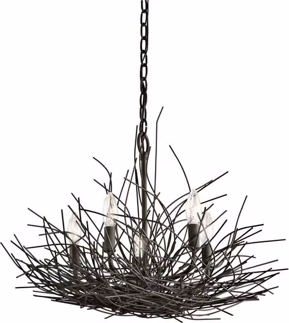 Loops 5 Bulb Chandelier Hanging Pendant Light in Olde Bronze with E14 60W LED Compatible Bulbs