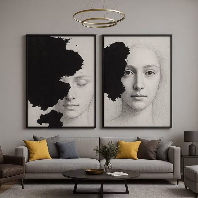 Mafett Modern Abstract Geometric Canvas Wall Art in Beige and Black