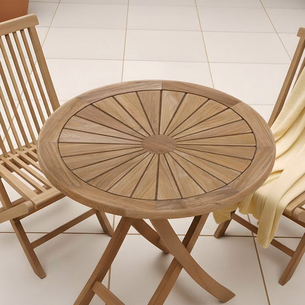 Charles Bentley Teak Folding Bistro Table with Sundial Top in Natural Wood, W/D: 70 x 70 cm – 2