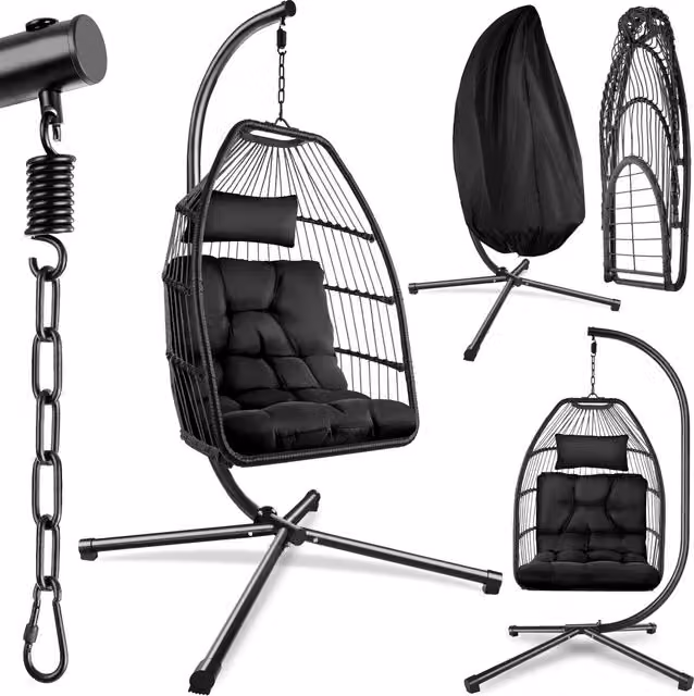 tectake Ariane Egg Chair with Metal Frame and Cushions in Black