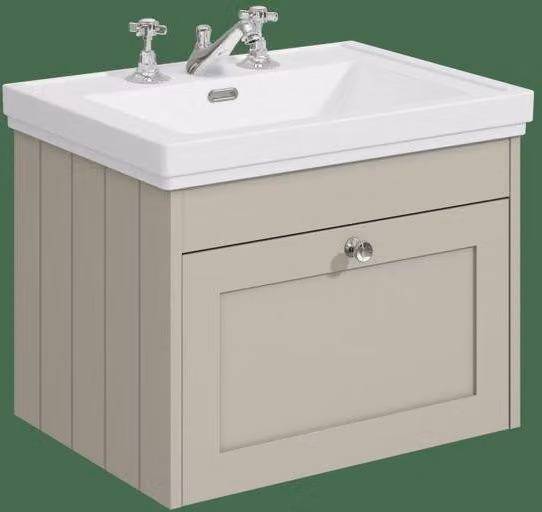 Balterley 600mm Wall Hung 1 Drawer Unit and Classic 3 Tap Hole Basin in Pebble Grey