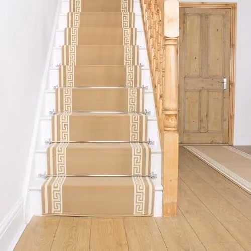 runrug Soft and Durable Machine Woven Stair Runner in Beige, W: 60 cm, L: 480 cm – 1