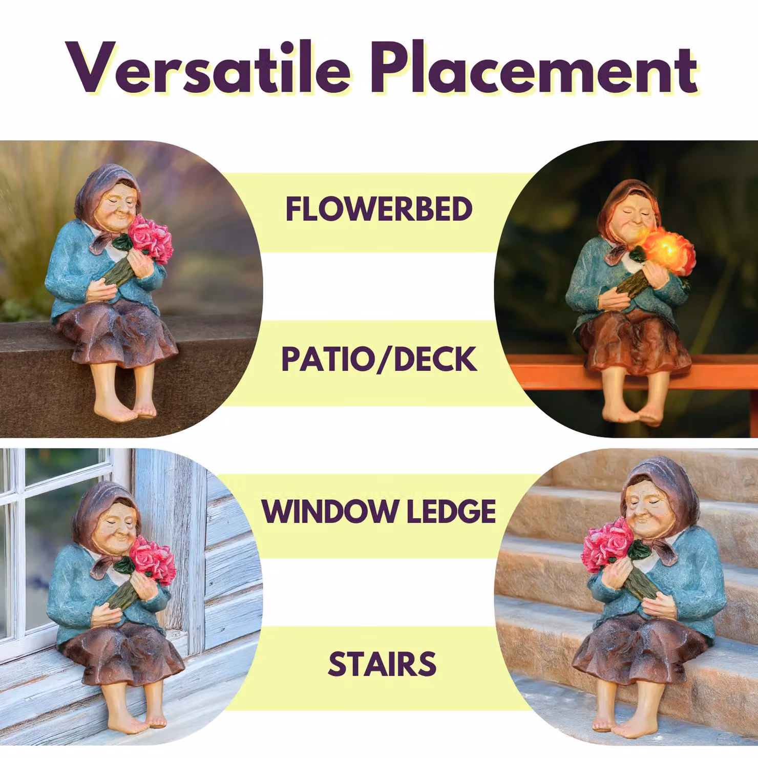 Marco Paul Multicolour Solar Powered Sitting Grandparent Garden Ornaments in Polyresin – 8