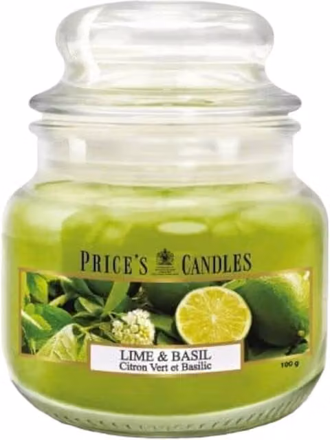Price's Candles Lime and Basil Scented Glass Jar Candle, Green, 25 g