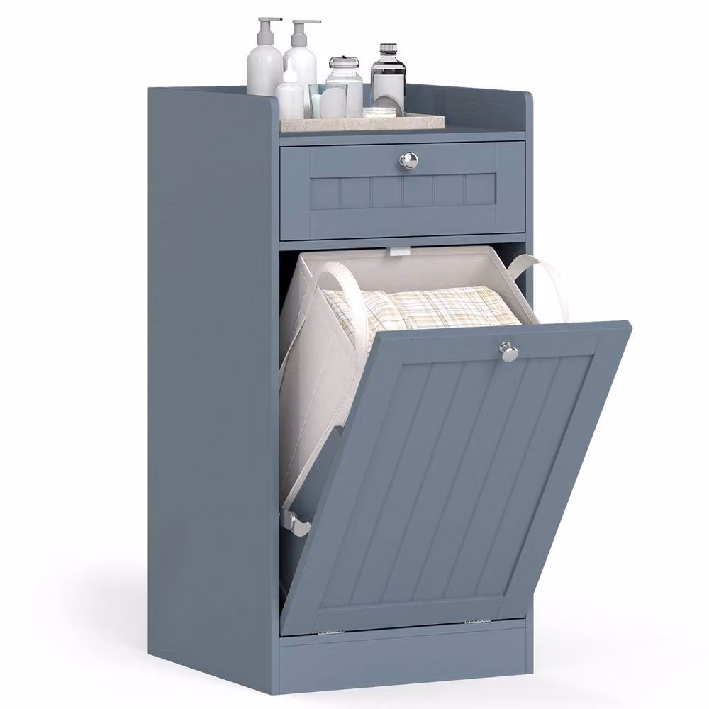 Costway Grey Bathroom Storage Cabinet with Tilt-Out Laundry Compartment and Internal Drawer – 3