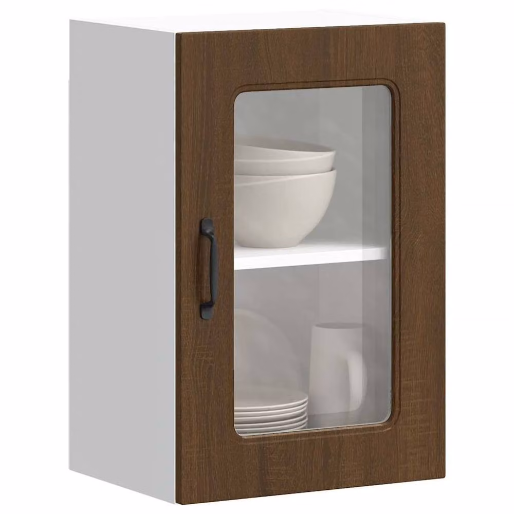 Berkfield Home Kalmar Wall Mounted Kitchen Cabinet with Glass Doors in Brown Oak – 2