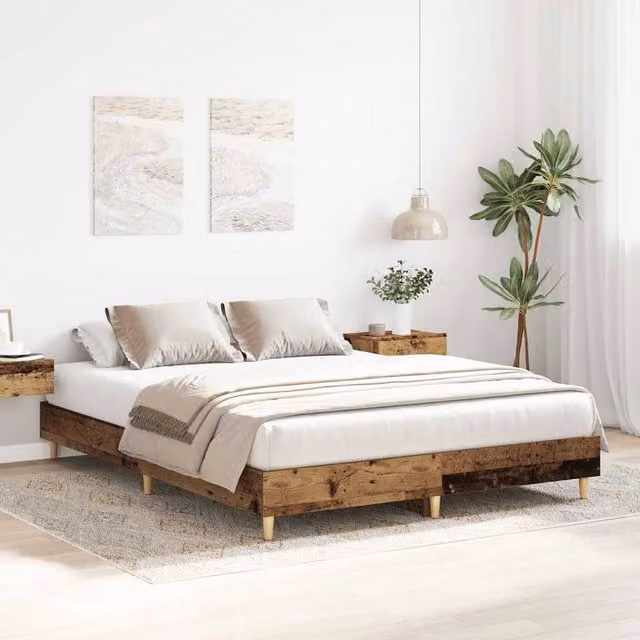Berkfield Home Rustic Wood Bed Frame, Brown, W/D/H: 150 x 203 x 25 cm