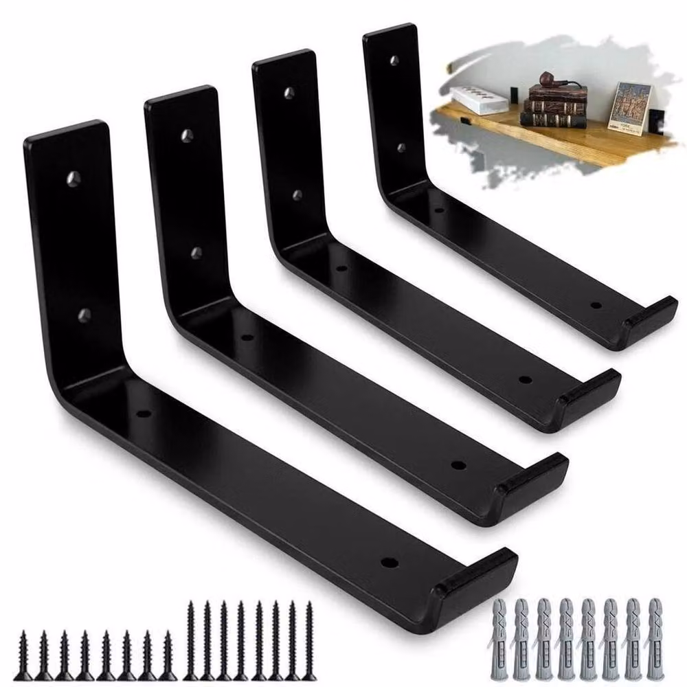 PAWNORA 8 Pack Heavy Duty Solid Steel Shelf Brackets in Matt Black – 5