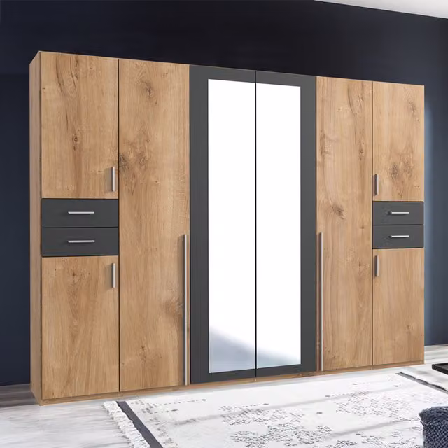Vegas Modern Sliding Door Wardrobe in Planked Oak, Width: 270 cm